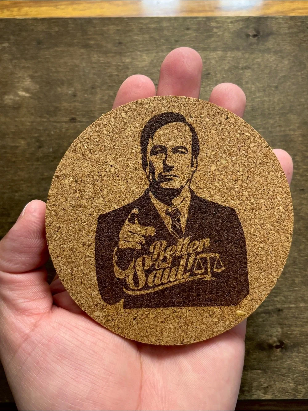 Better Call Saul Saul Goodman Laser Engraved Cork Coaster